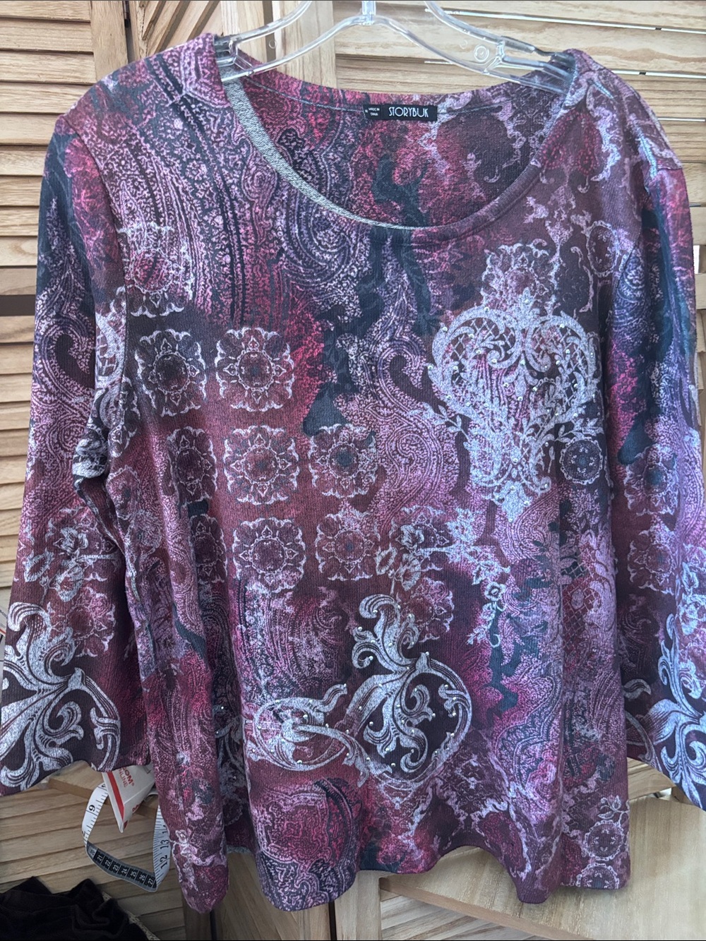 Storybuk Mauve Paisley Print Long Sleeve Embellished Top Medium
